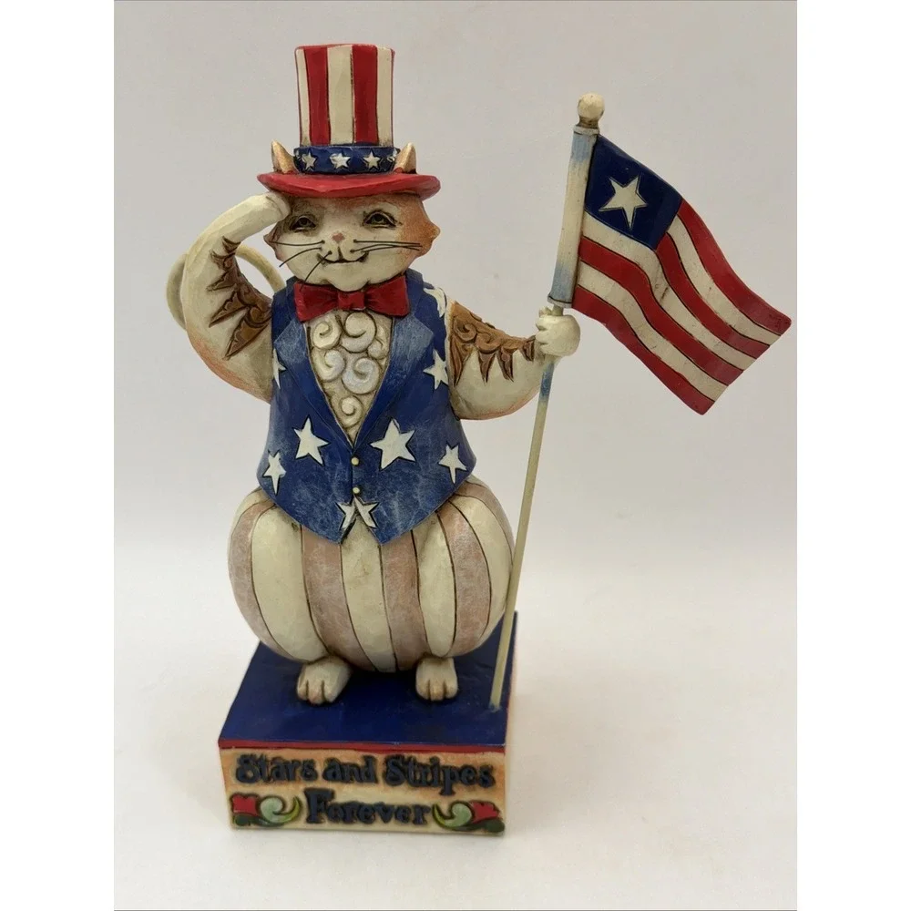 Jim Shore Heartwood Creek Resin Cat Figurine Stars and Stripes Patriotic